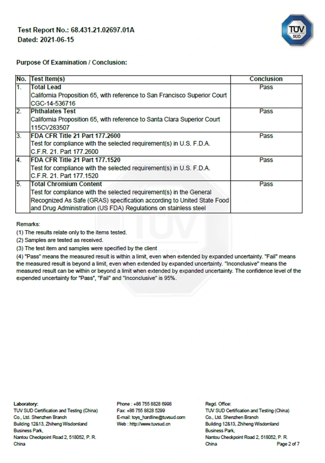 Wine Chiller FDA test report